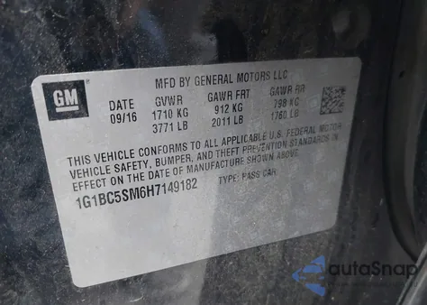 2017 Chevrolet Cruze Ls Auto z USA, uszkodzony, nr VIN 1G1BC5SM6H7149182